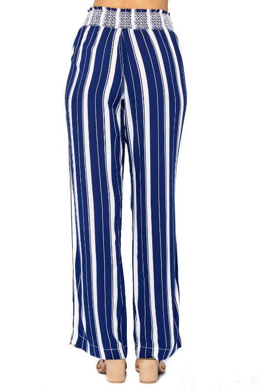 Navy Rayon Striped Pants - FashionPosh