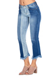 DP9947 Two Tone Wash Fringed Denim Jeans - FashionPosh