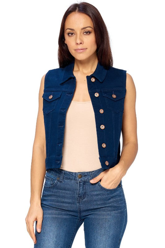 Navy Denim Vest - FashionPosh
