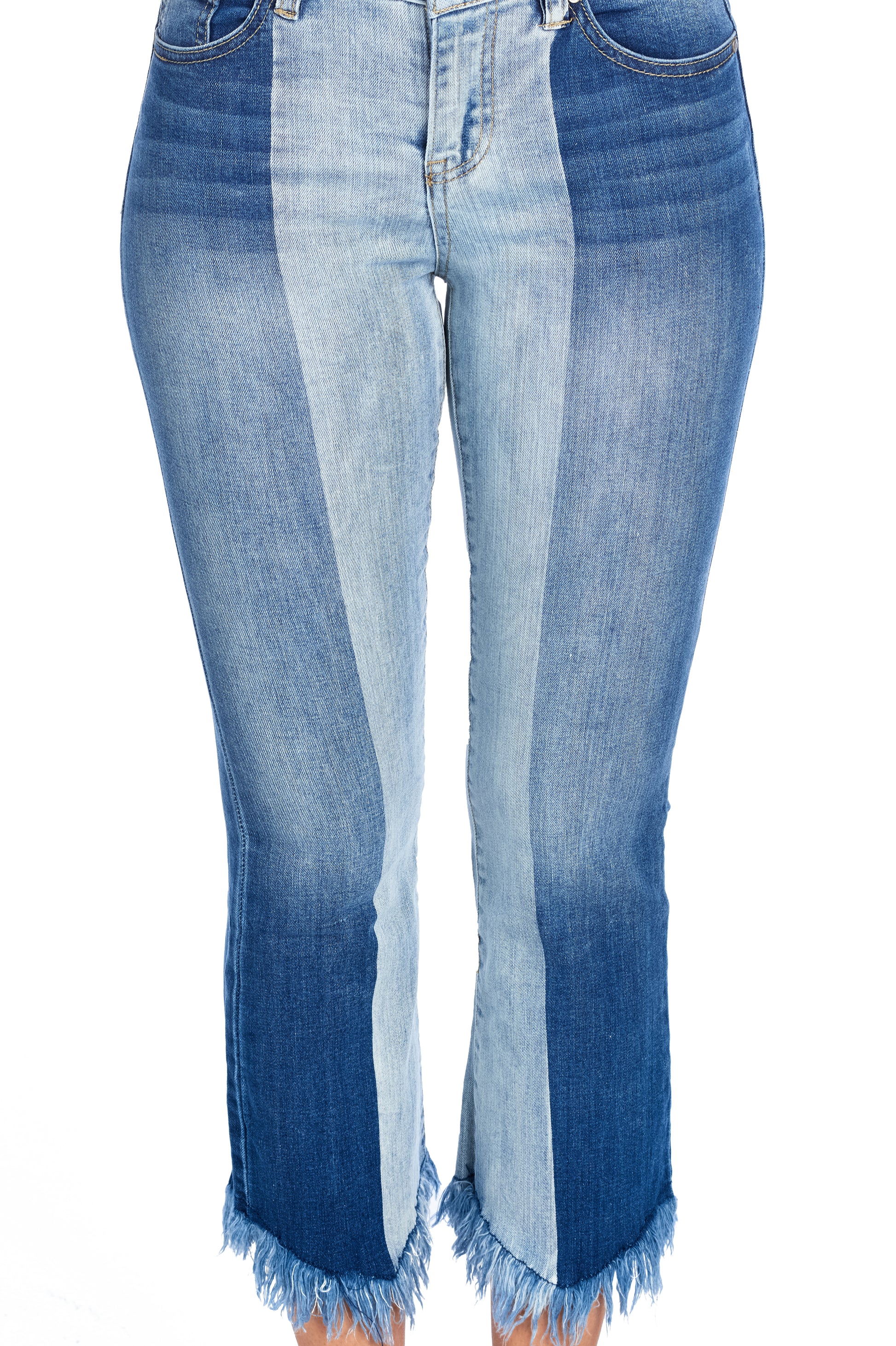 DP9947 Two Tone Wash Fringed Denim Jeans - FashionPosh
