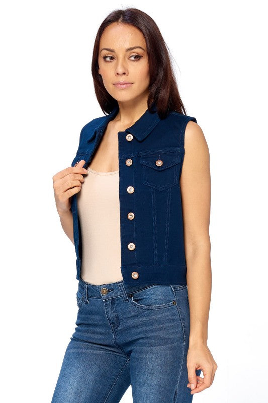 Navy Denim Vest - FashionPosh