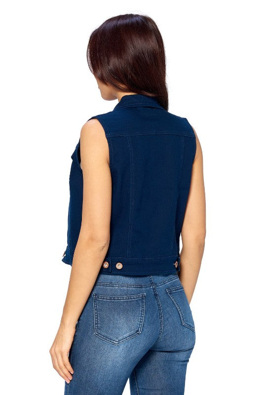 Navy Denim Vest - FashionPosh