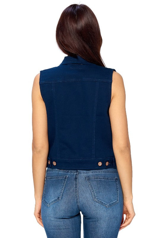 Navy Denim Vest - FashionPosh