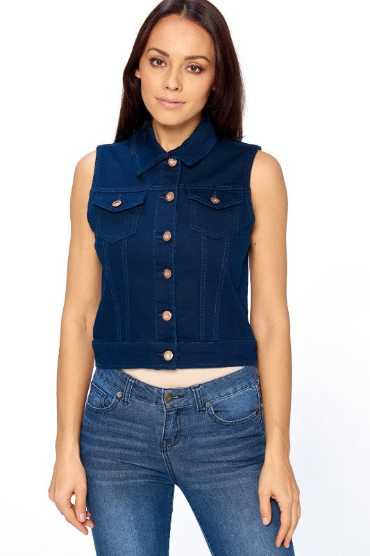 Navy Denim Vest - FashionPosh
