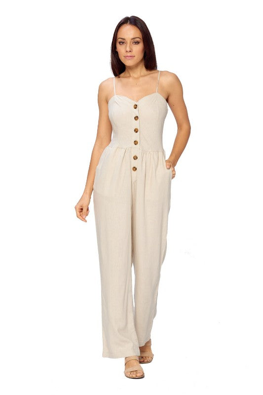 Khaki Linen Romper Pants - FashionPosh
