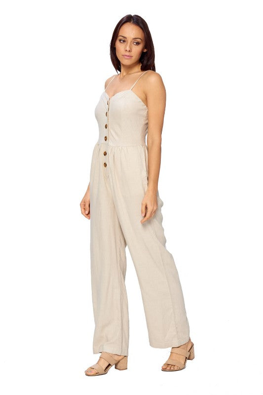 Khaki Linen Romper Pants - FashionPosh