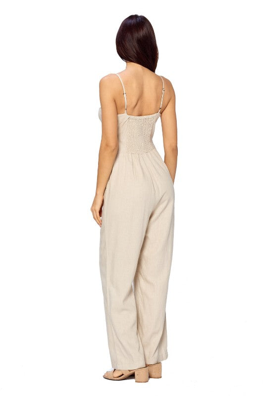 Khaki Linen Romper Pants - FashionPosh