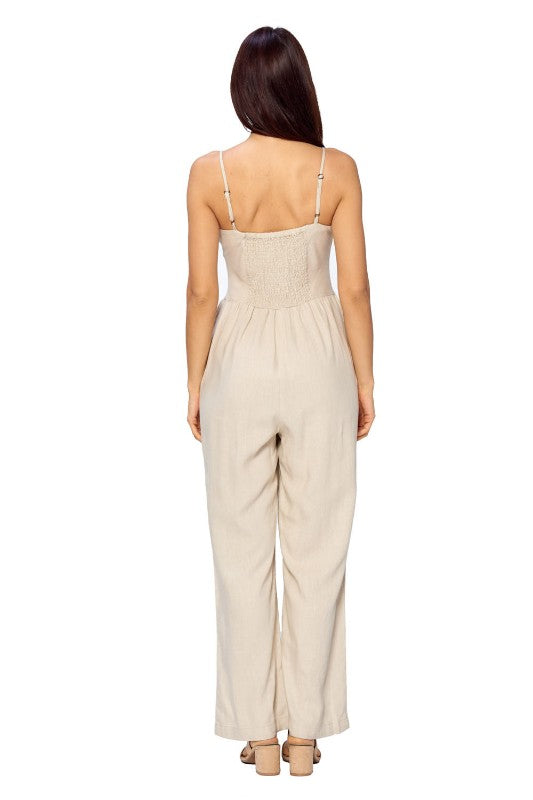 Khaki Linen Romper Pants - FashionPosh