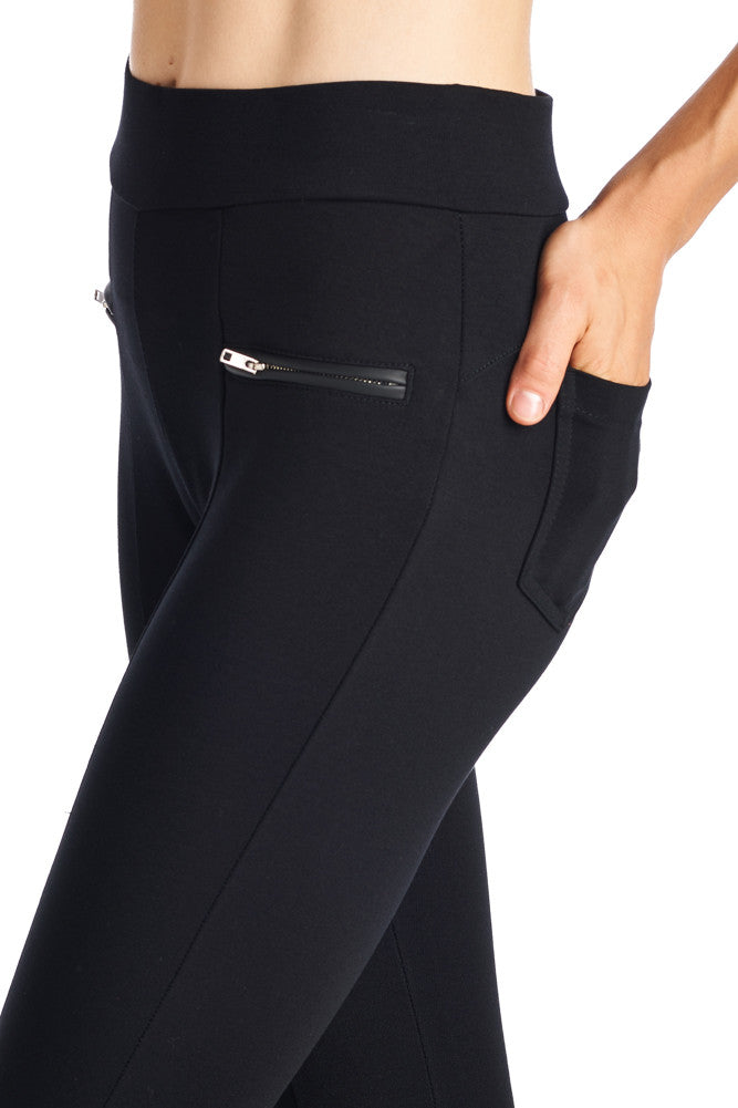PP23 Zipper accent Leggings W/Pu Leather Ankle - FashionPosh