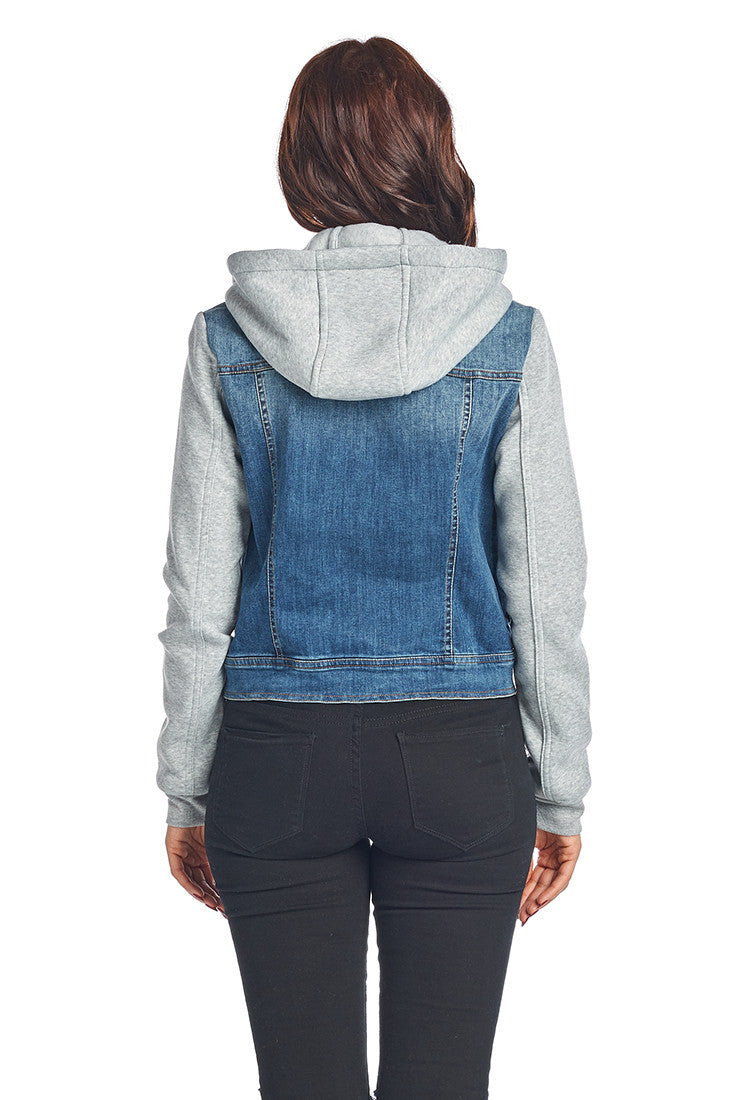DJK85 Hooded Fleece Denim Jacket - FashionPosh