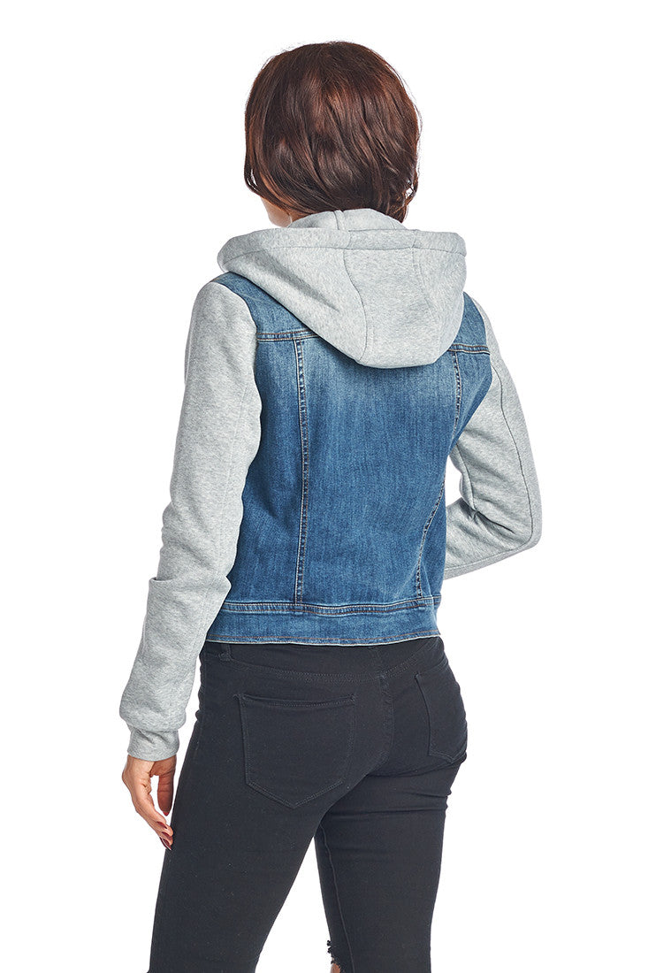 DJK85 Hooded Fleece Denim Jacket - FashionPosh