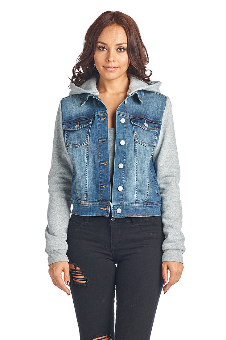 DJK85 Hooded Fleece Denim Jacket - FashionPosh