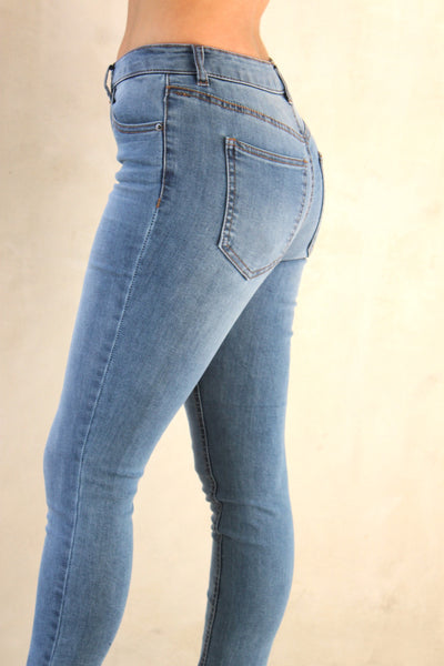 DP1012 Light Denim Jeans W/ Fringe Bottoms - FashionPosh