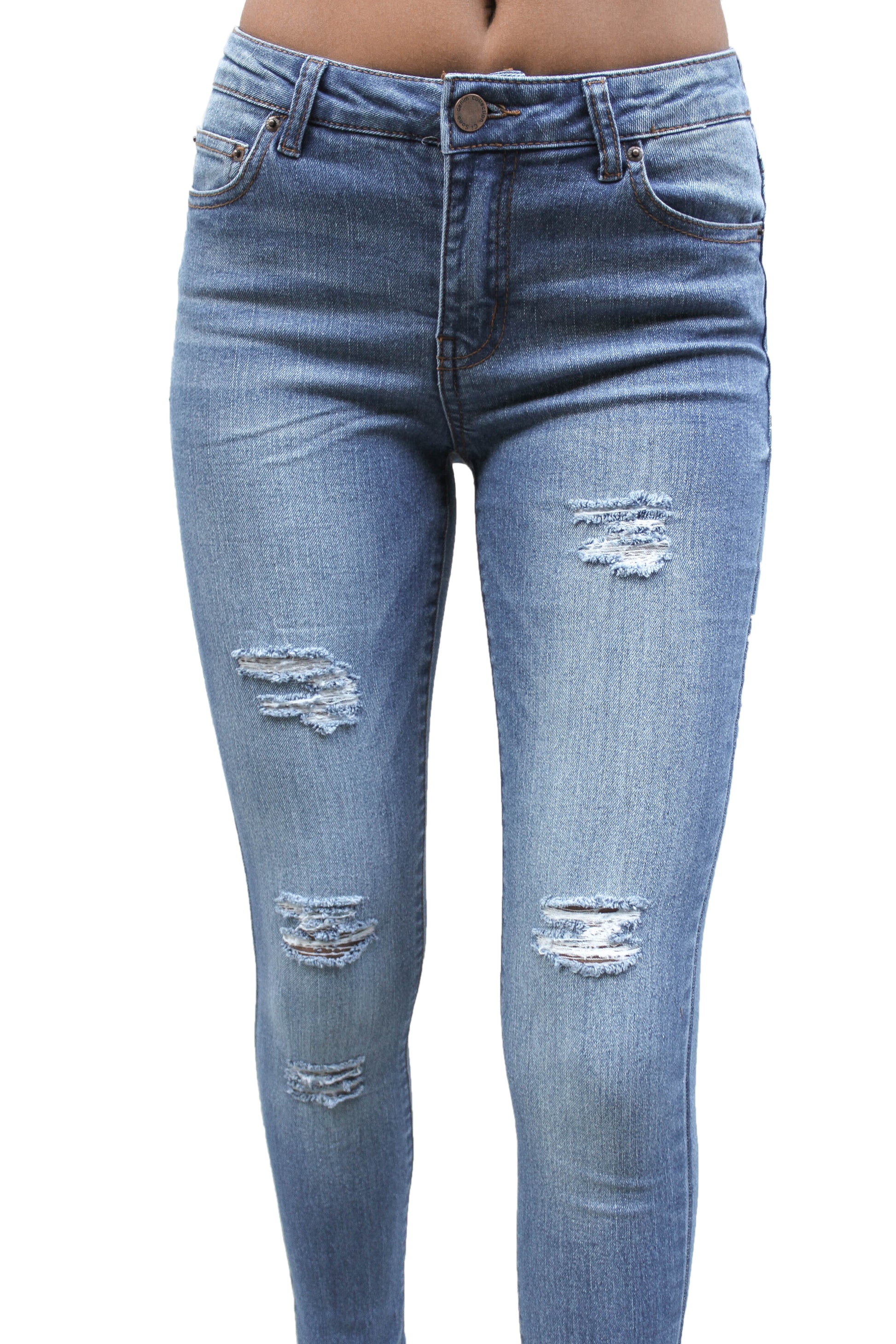 DP9864 CiSono Mid Rise Ripped Sculpting Denim Jeans - FashionPosh