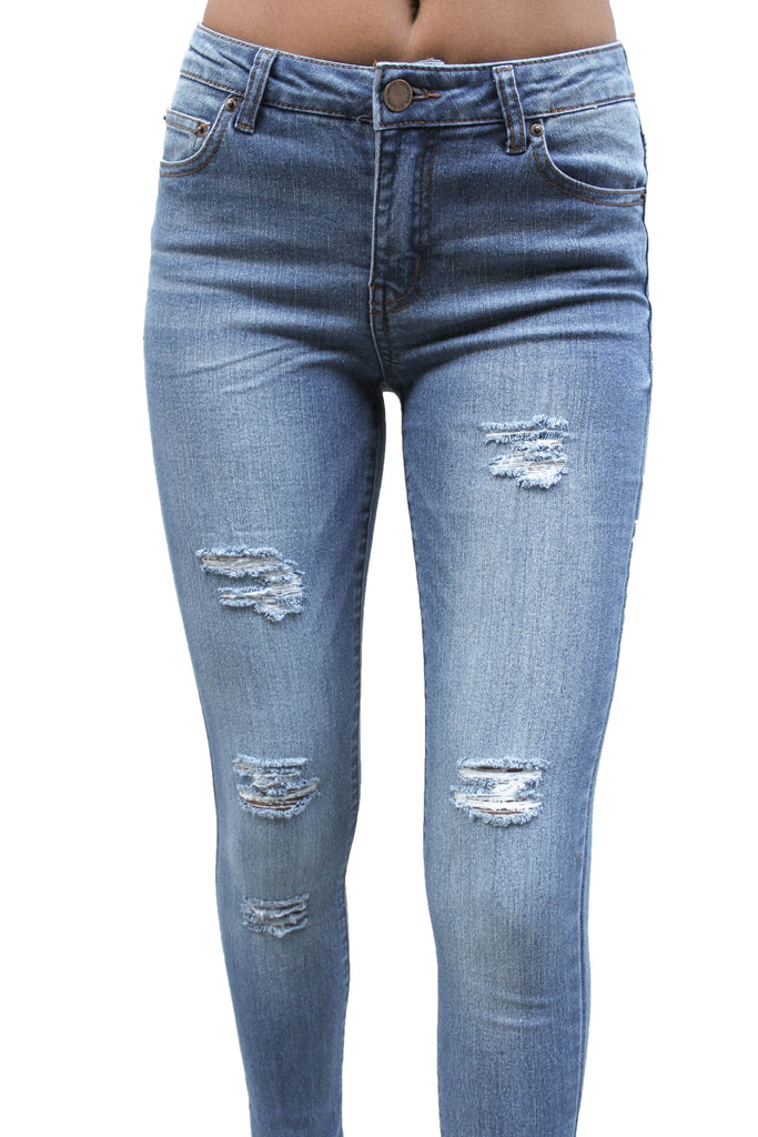 DP9864 CiSono Mid Rise Ripped Sculpting Denim Jeans | FashionPosh