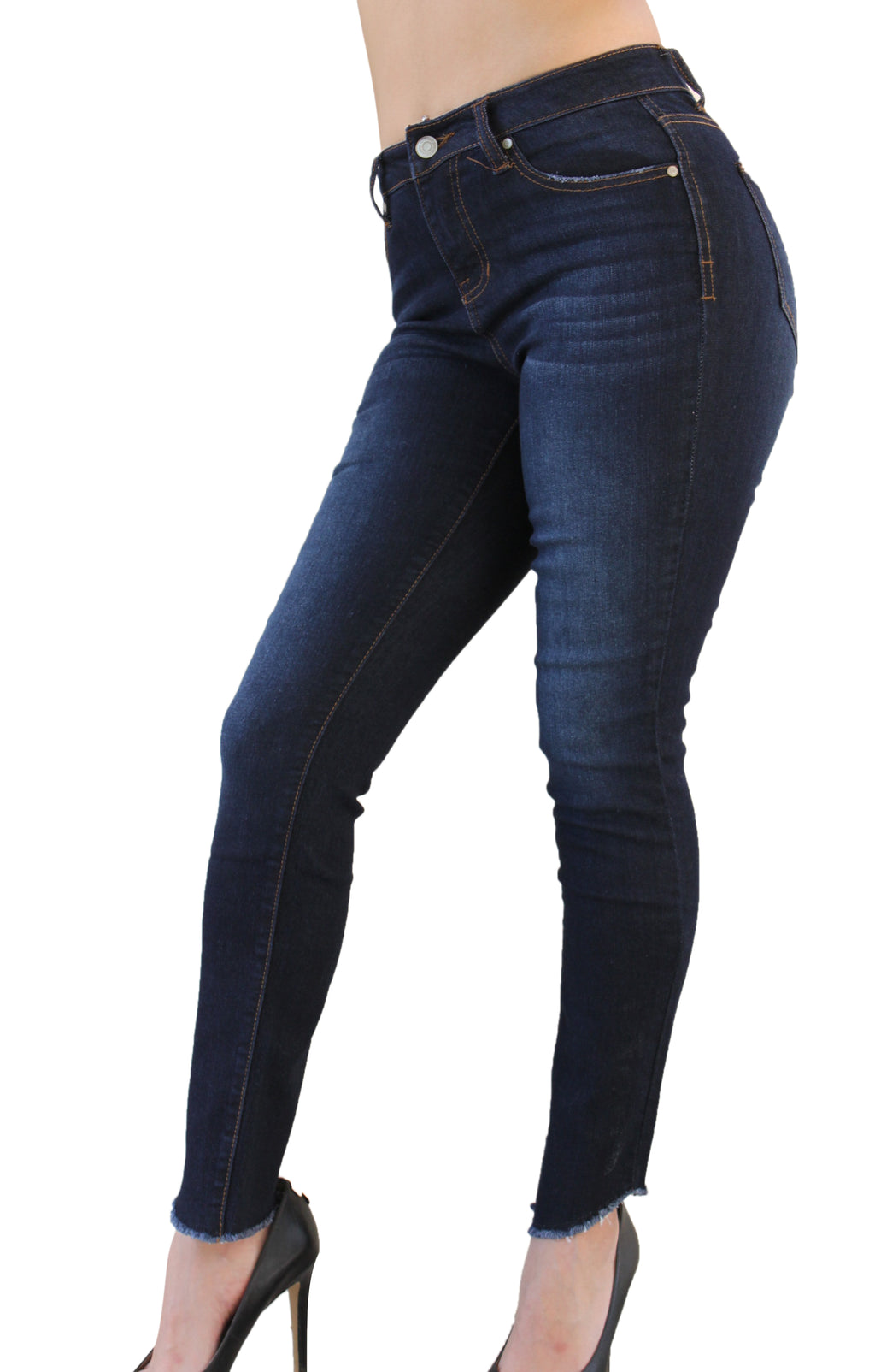 DP9943 CiSono Dark Denim Jeans W/ Angle Fringe Ankle - FashionPosh