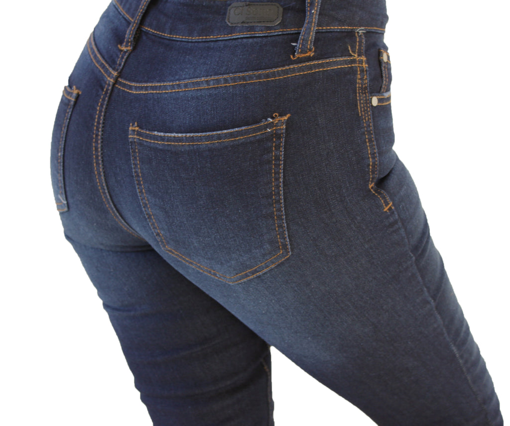 DP9943 CiSono Dark Denim Jeans W/ Angle Fringe Ankle - FashionPosh