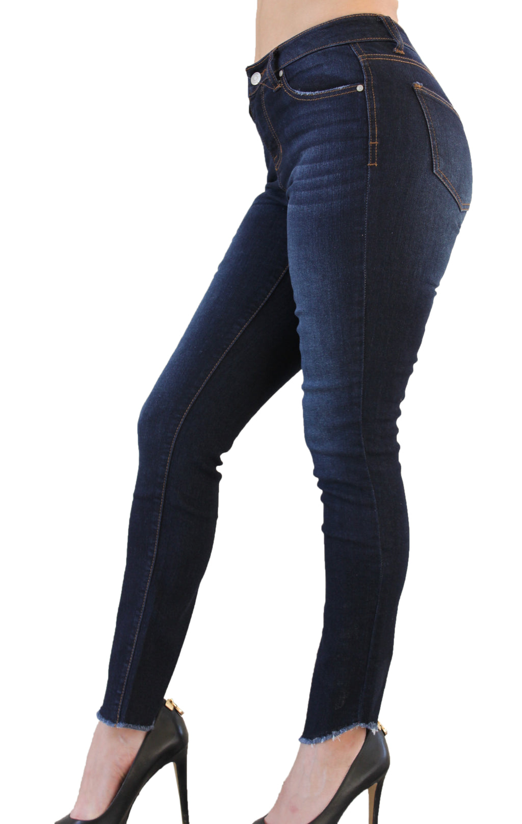 DP9943 CiSono Dark Denim Jeans W/ Angle Fringe Ankle - FashionPosh