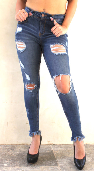 Ci Sono Ripped Fringe Denim Jeans - FashionPosh