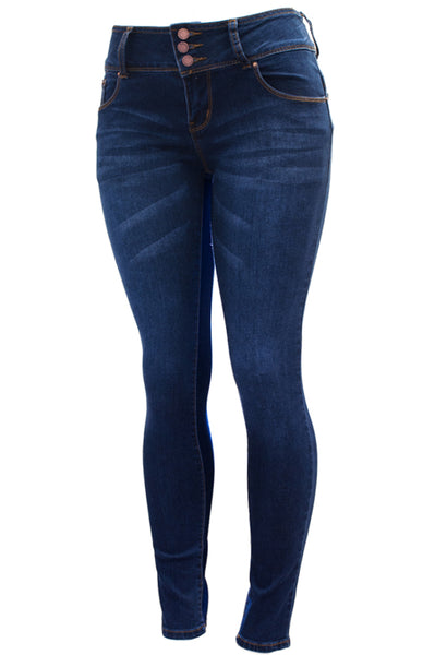 P9746 Exposed Buttons High waist Skinny Leg Jeans - FashionPosh