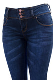 P9746 Exposed Buttons High waist Skinny Leg Jeans - FashionPosh