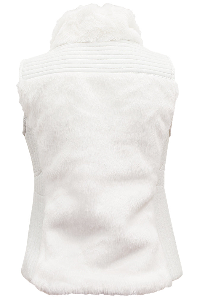 FV12 Faux Fur Vest W/ Pu Leather Trims - FashionPosh