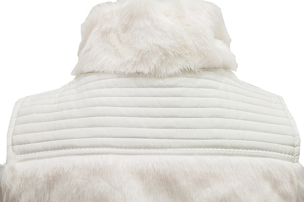 FV12 Faux Fur Vest W/ Pu Leather Trims - FashionPosh