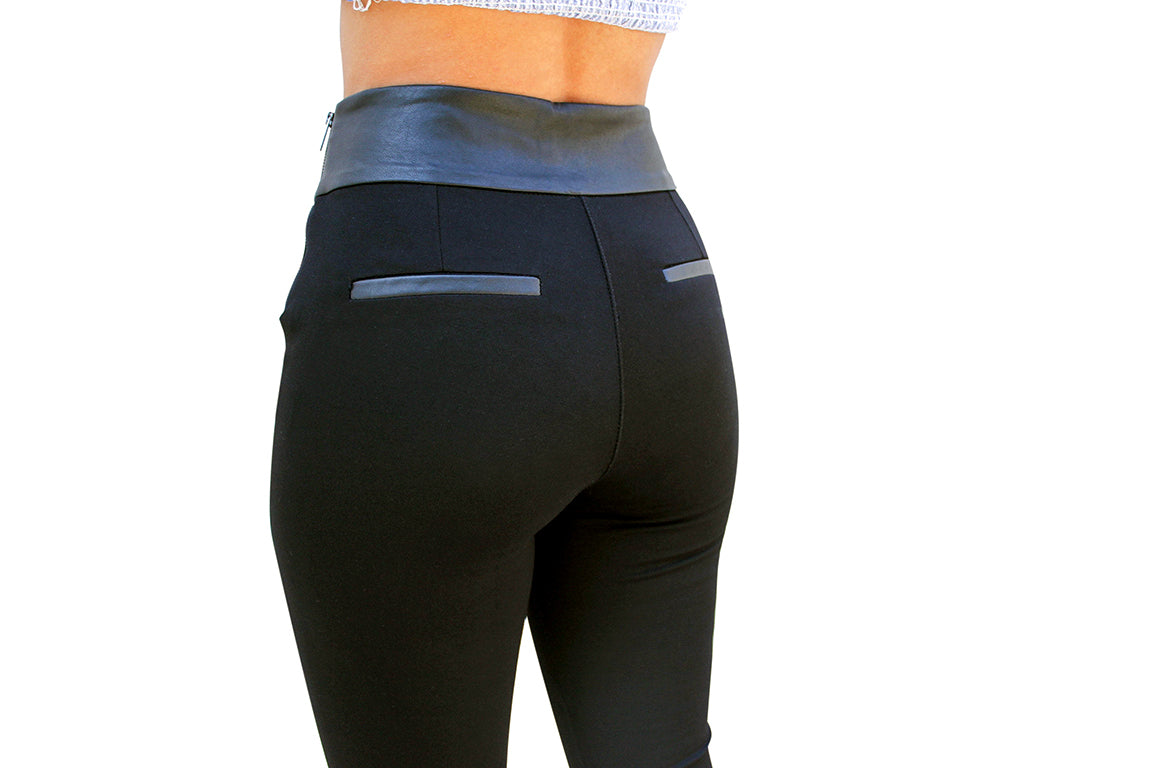PP93 High Waist Leggings W/Pu Leather Waist - FashionPosh
