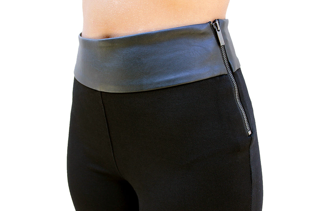 PP93 High Waist Leggings W/Pu Leather Waist - FashionPosh