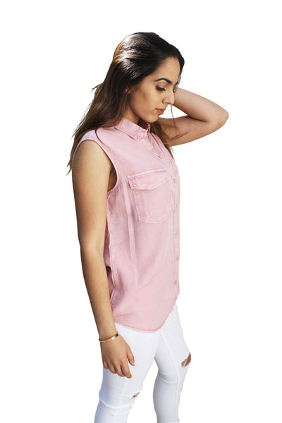 TP243 Sleeveless Button Down Shirt (More color options) - FashionPosh