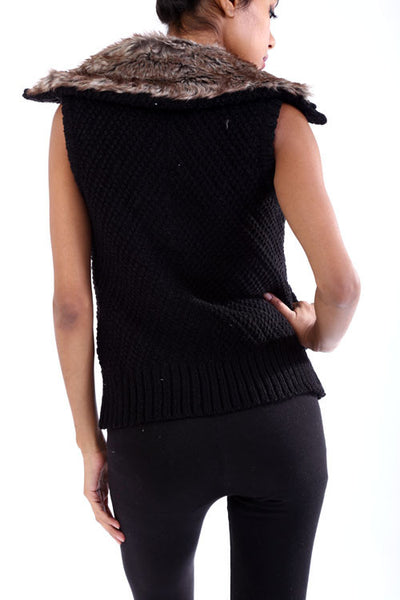 DV564 Sweater Vest W/Sherpa Fur - FashionPosh