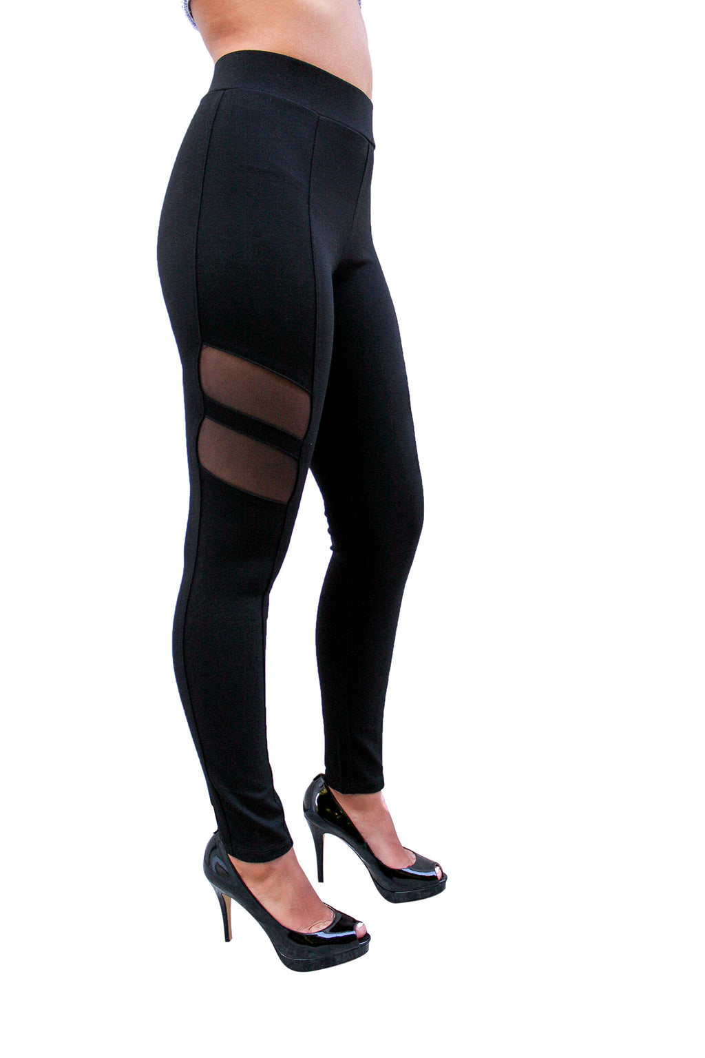 PP152 Ponte Leggings W/ Mesh Detailing - FashionPosh