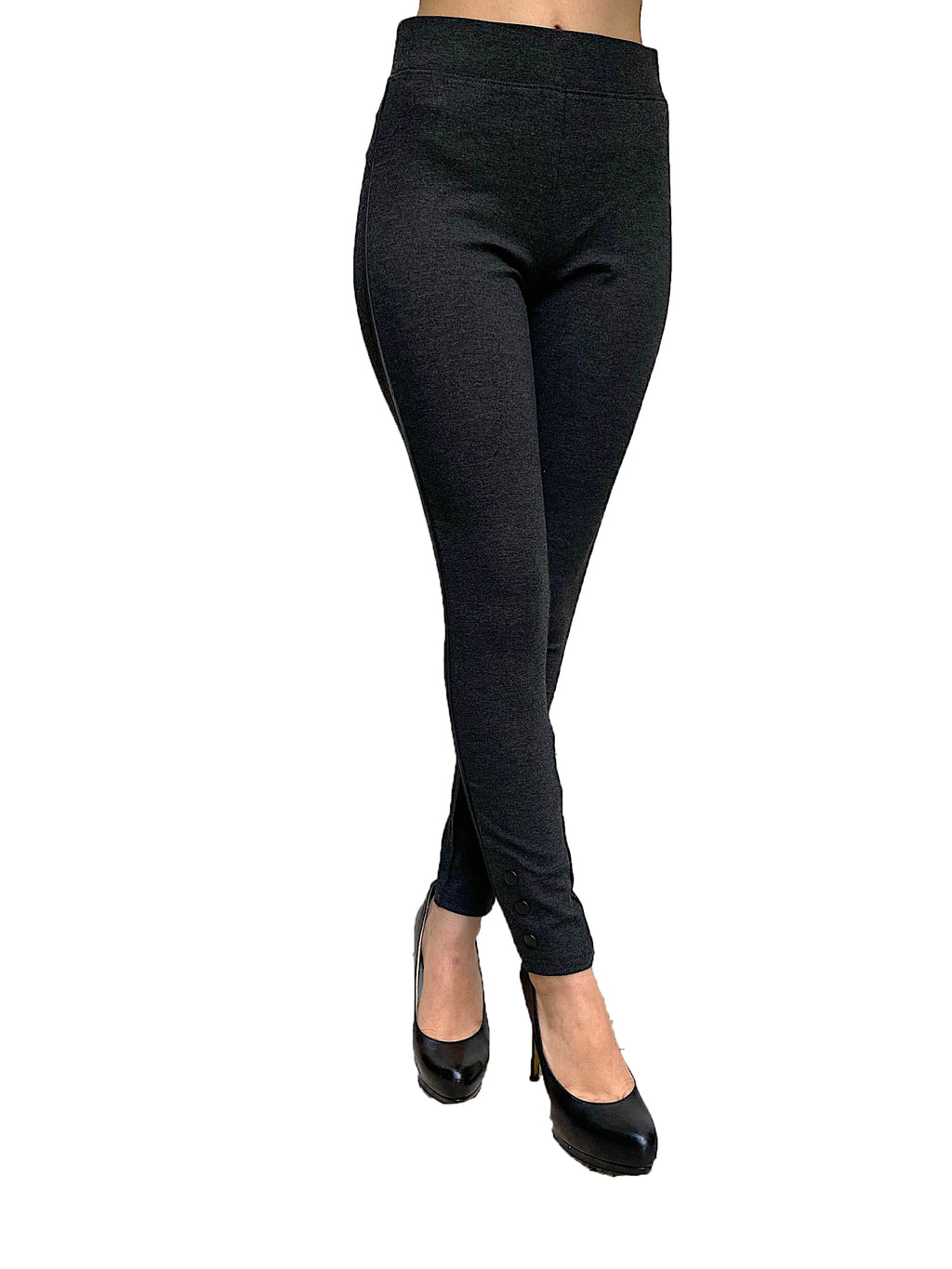 PP131 Grey CiSono Ponte Leggings W/Buttons on Ankles - FashionPosh