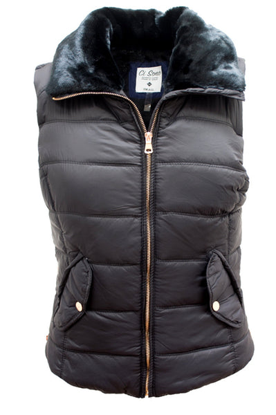 NYV1013 Buffer Nylon Vest W/Fur Lining - FashionPosh