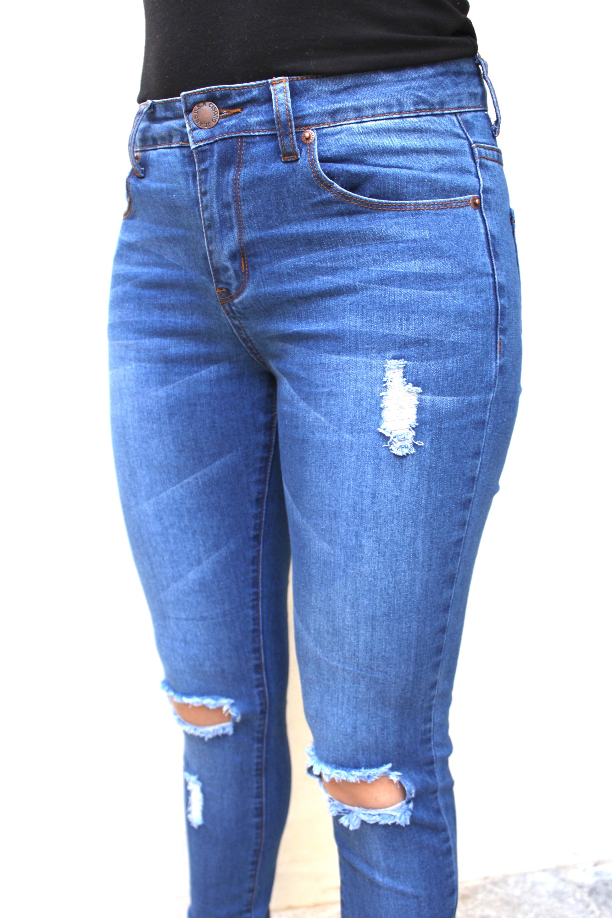 P9744 Sculpting Ripped Jean Leggings - FashionPosh