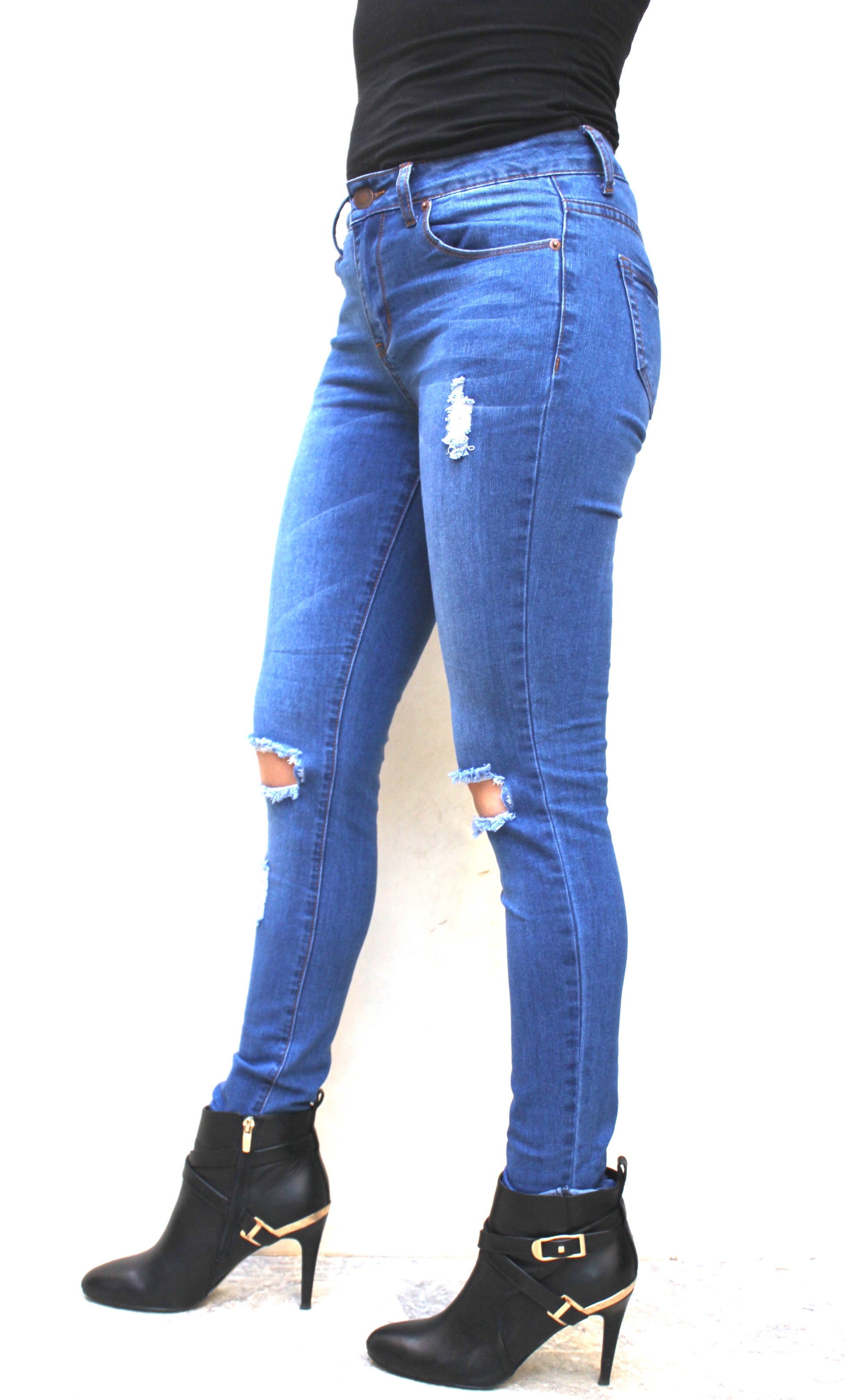 P9744 Sculpting Ripped Jean Leggings - FashionPosh