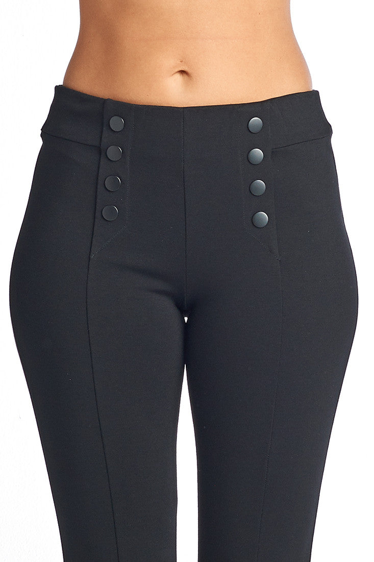 PP132 Ci Sono Button Accent High Waist Ponte Leggings - FashionPosh