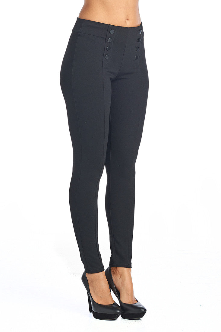 PP132 Ci Sono Button Accent High Waist Ponte Leggings - FashionPosh