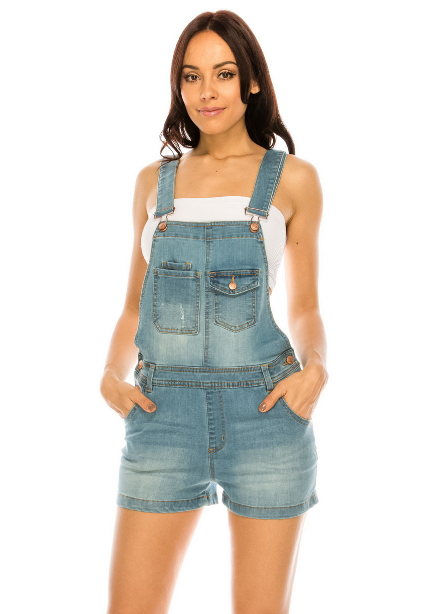 Denim Overall Shorts - FashionPosh