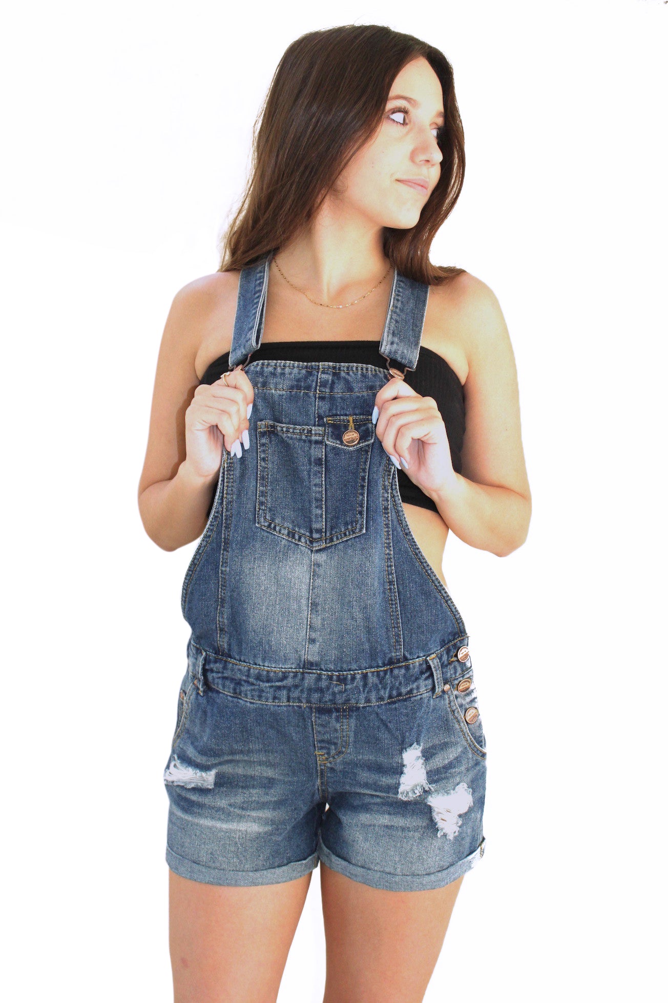 Ripped Overall Shorts - FashionPosh