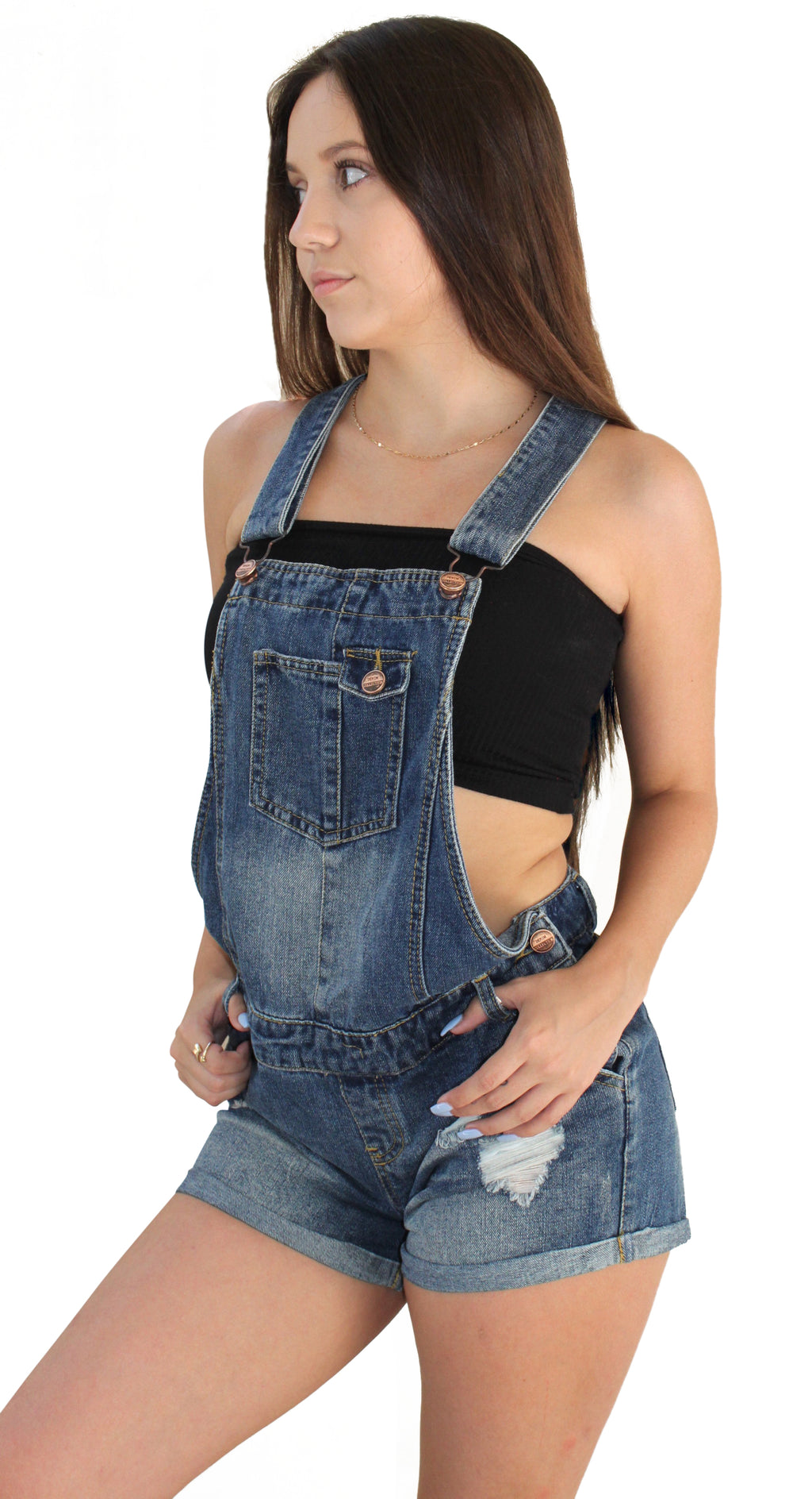 Ripped Overall Shorts - FashionPosh