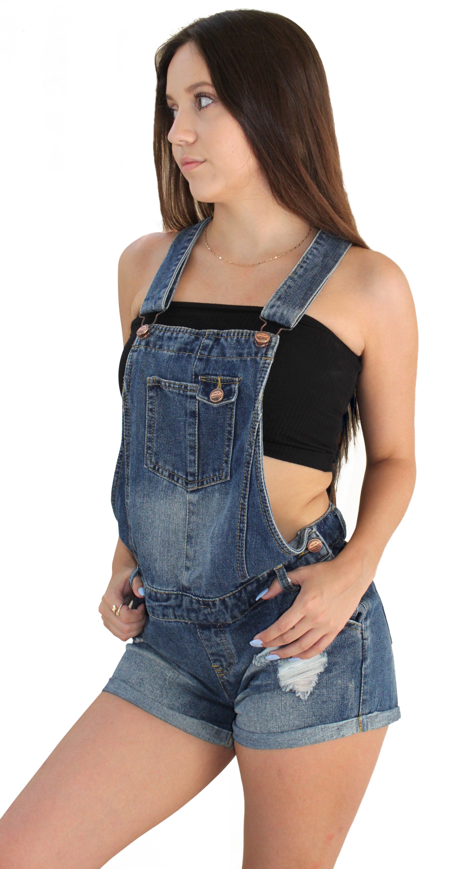 Ripped Overall Shorts - FashionPosh