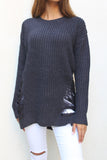 SW26178 Ripped Lose Fit Sweater (More Color Options) - FashionPosh