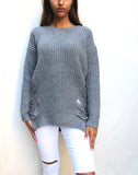 SW26178 Ripped Lose Fit Sweater (More Color Options) - FashionPosh