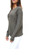 SW26254 Lace Up Long Sleeve Sweater ( More Color Options) - FashionPosh