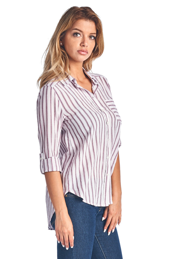 TP239 Stripe Pattern Button Down Shirt - FashionPosh