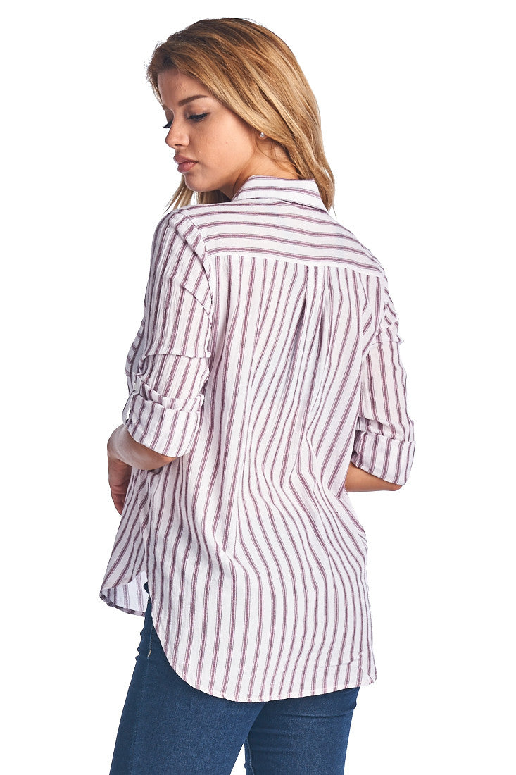 TP239 Stripe Pattern Button Down Shirt - FashionPosh