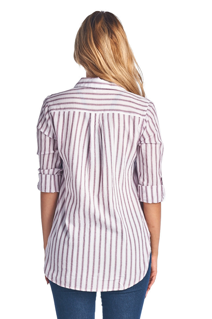 TP239 Stripe Pattern Button Down Shirt - FashionPosh