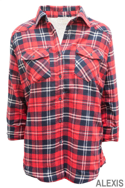 Plaid Flannel Shirt W/ Sherpa lining - FashionPosh