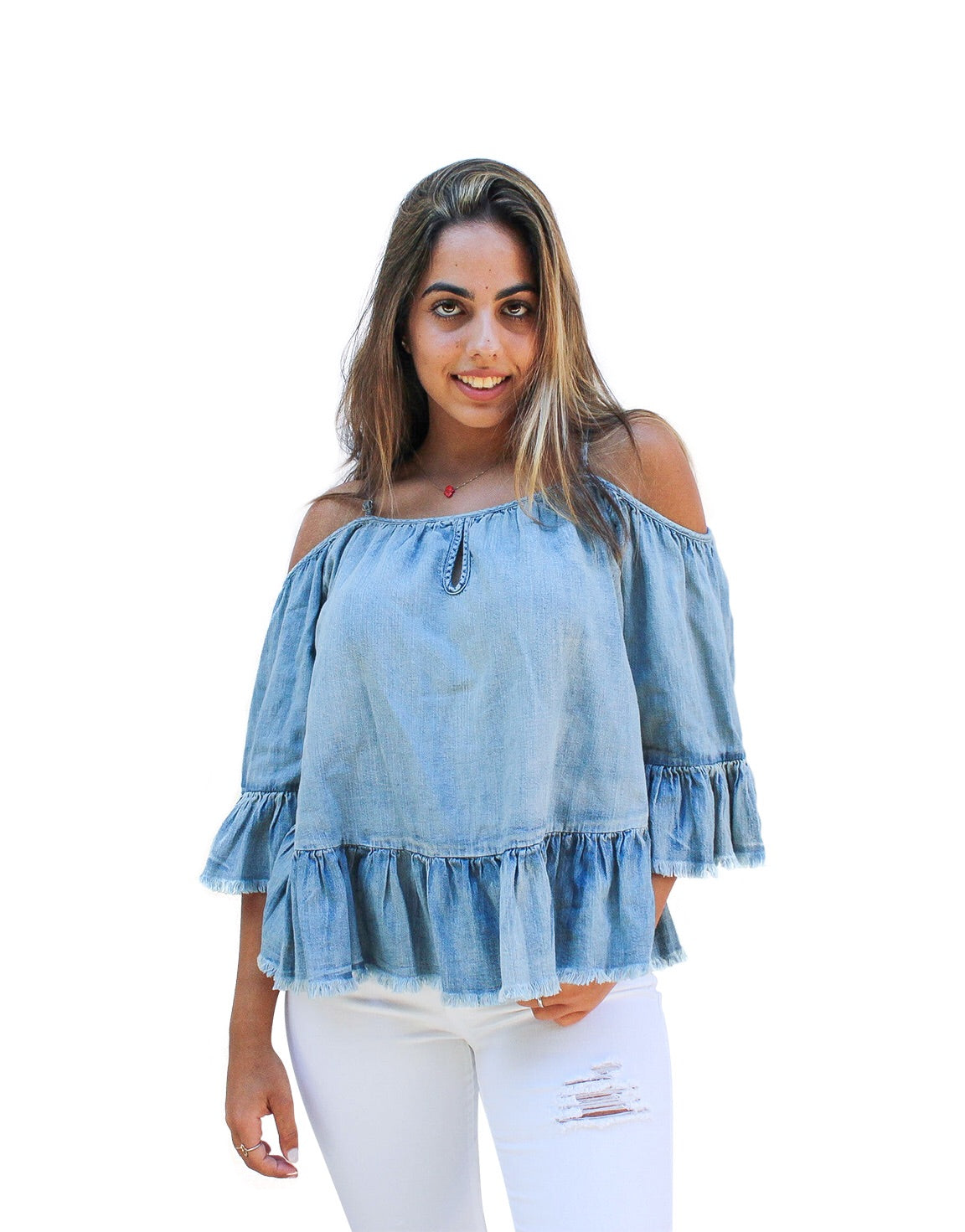 CTP114 Off Shoulder Ruffle Top - FashionPosh